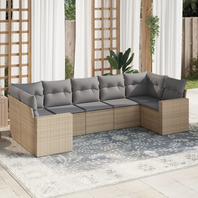 7 pcs conjunto de sofás p/ jardim com almofadões vime PE bege-Unidades de sofá com módulos externos-Home Retail