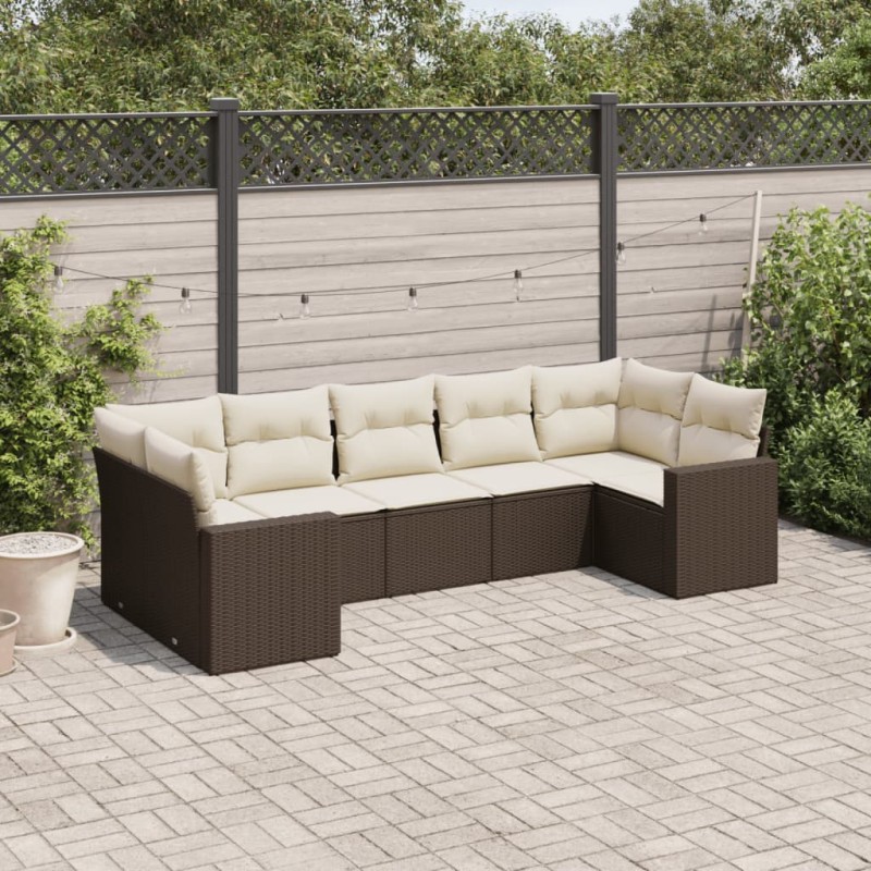 7 pcs conjunto de sofás jardim c/ almofadões vime PE castanho-Unidades de sofá com módulos externos-Home Retail