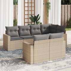 7 pcs conjunto de sofás p/ jardim com almofadões vime PE bege