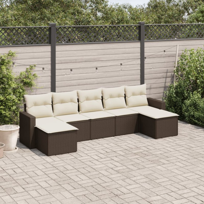 7 pcs conjunto de sofás jardim c/ almofadões vime PE castanho-Unidades de sofá com módulos externos-Home Retail