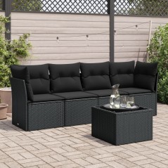 5 pcs conjunto sofás de jardim com almofadões vime PE preto