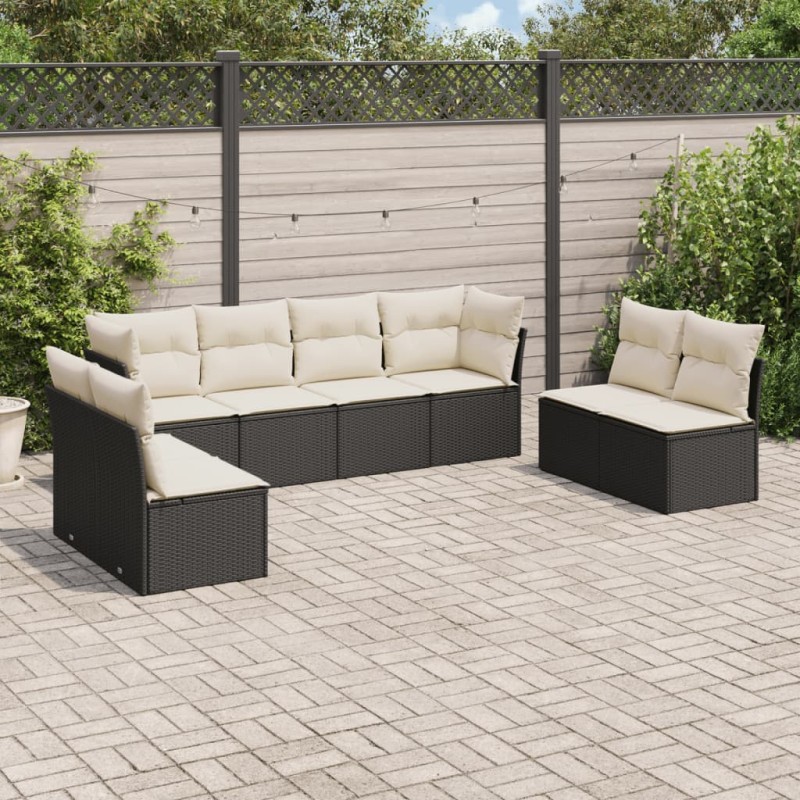 8 pcs conjunto sofás de jardim com almofadões vime PE preto-Conjuntos de jardim-Home Retail