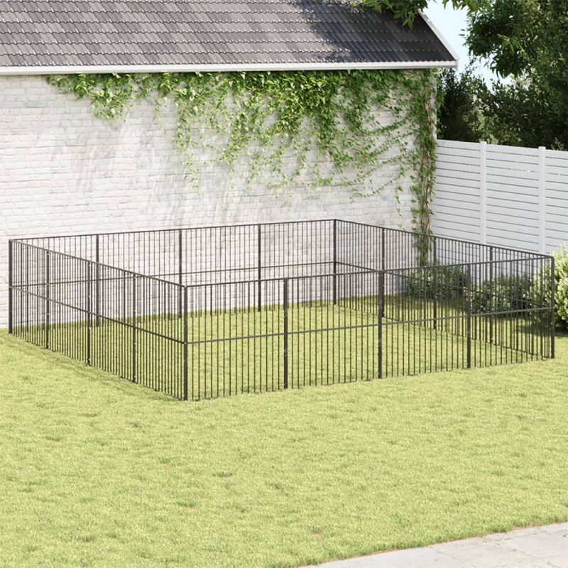 Parque para cães com 16 painéis aço galvanizado preto-Casotas para cães-Home Retail