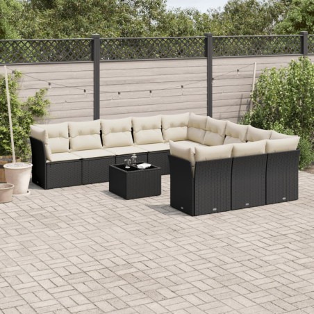 12 pcs conjunto de sofás de jardim c/ almofadões vime PE preto