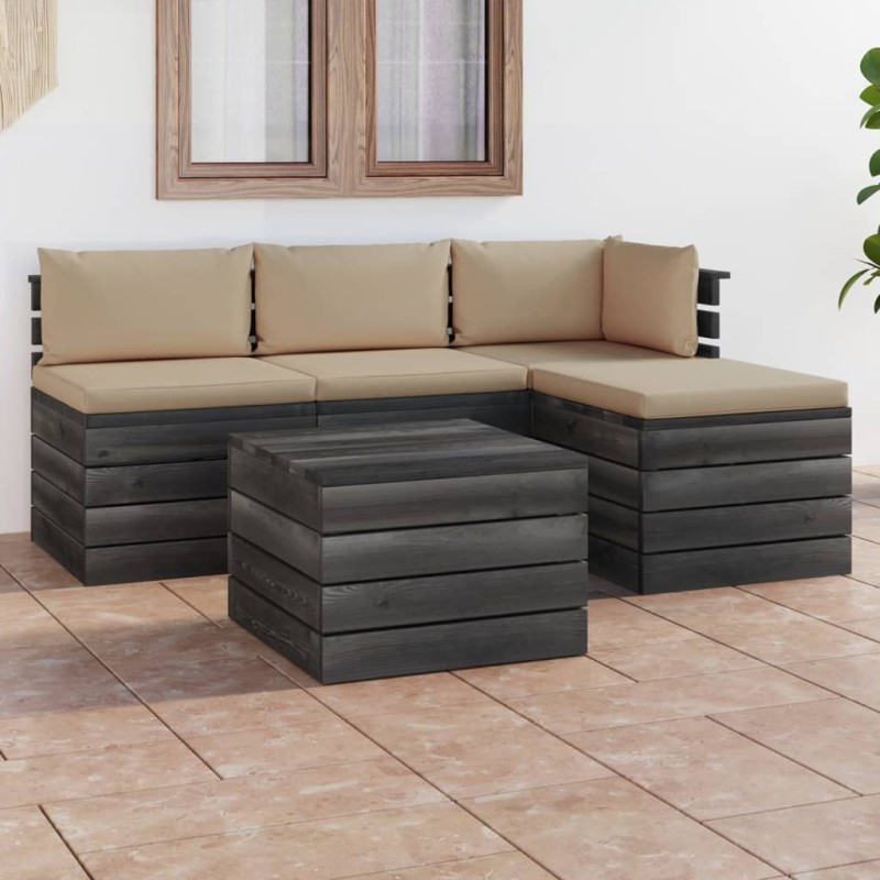 5 pcs conjunto lounge de paletes + almofadões madeira de pinho-Conjuntos de jardim-Home Retail