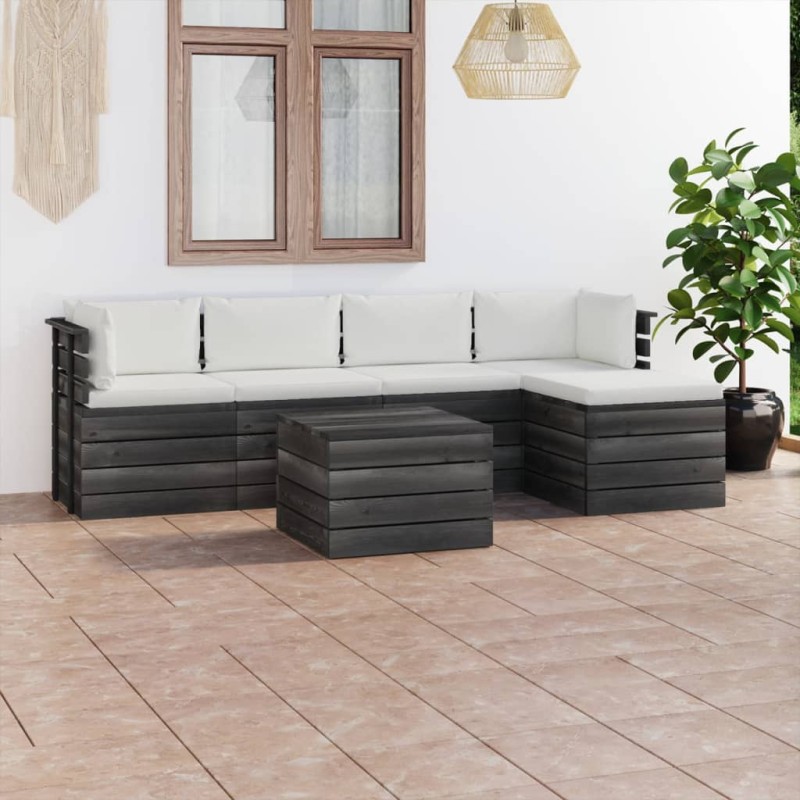 6 pcs conjunto lounge de paletes com almofadões pinho maciço-Conjuntos de jardim-Home Retail