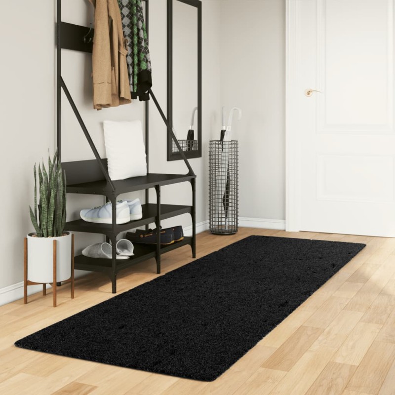 Tapete shaggy de pelo alto PAMPLONA 80x250 cm preto-Tapetes-Home Retail