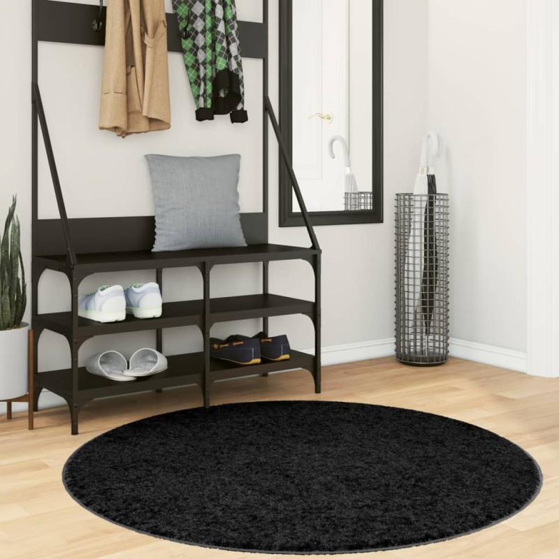 Tapete shaggy de pelo alto PAMPLONA Ø 120 cm preto-Tapetes-Home Retail