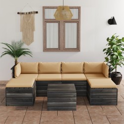 7 pcs conjunto lounge de paletes com almofadões pinho maciço