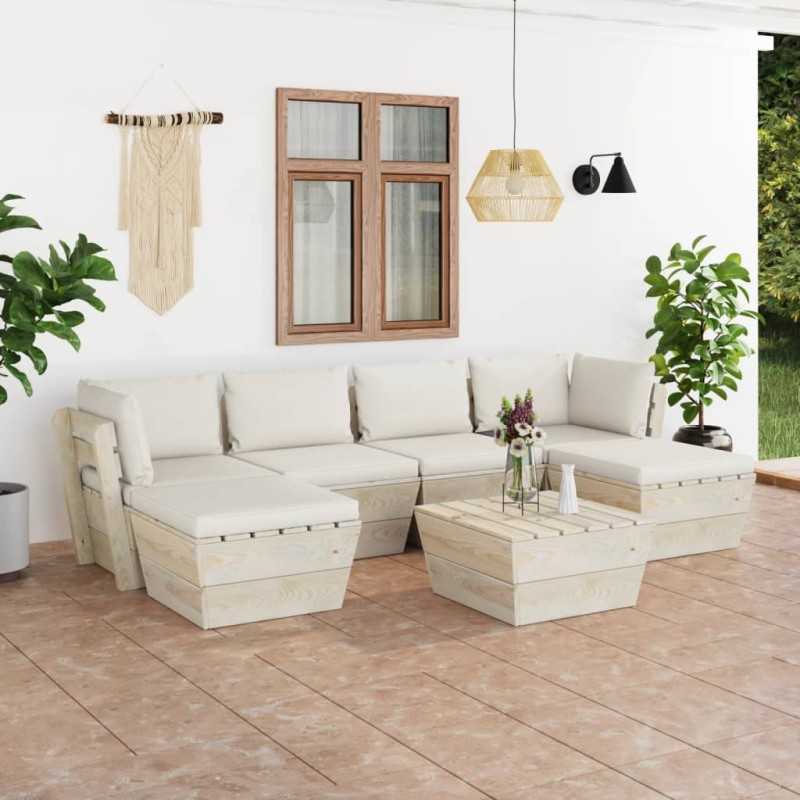 7 pcs conjunto lounge de paletes + almofadões madeira de abeto-Conjuntos de jardim-Home Retail