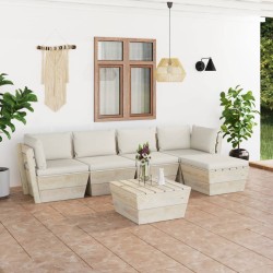 6 pcs conjunto lounge de paletes + almofadões madeira de abeto