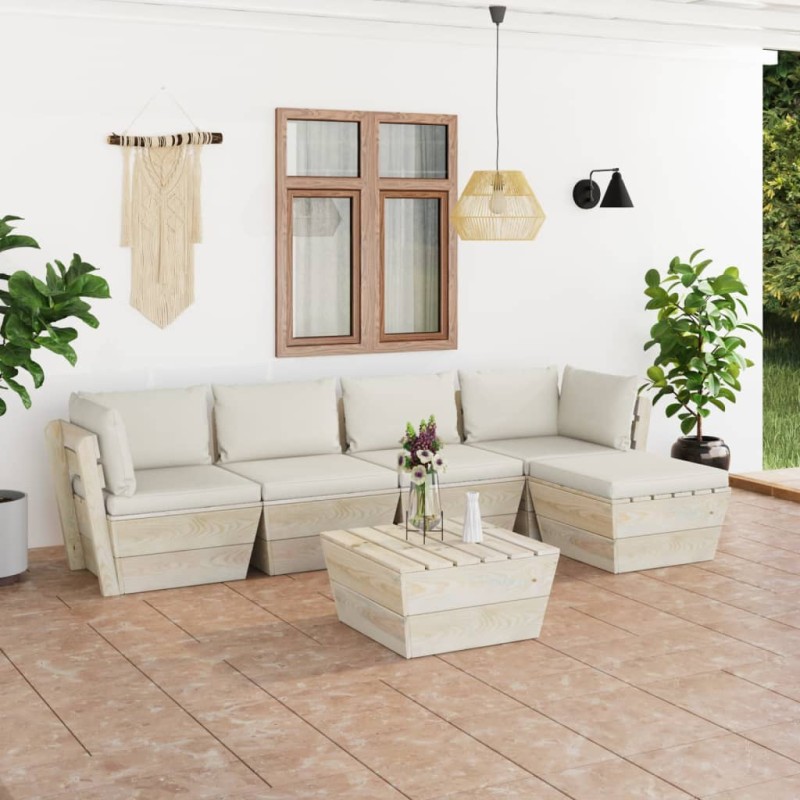 6 pcs conjunto lounge de paletes + almofadões madeira de abeto-Conjuntos de jardim-Home Retail