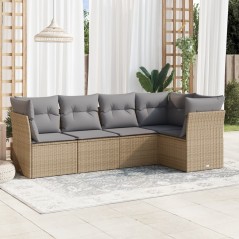 5 pcs conjunto de sofás p/ jardim com almofadões vime PE bege