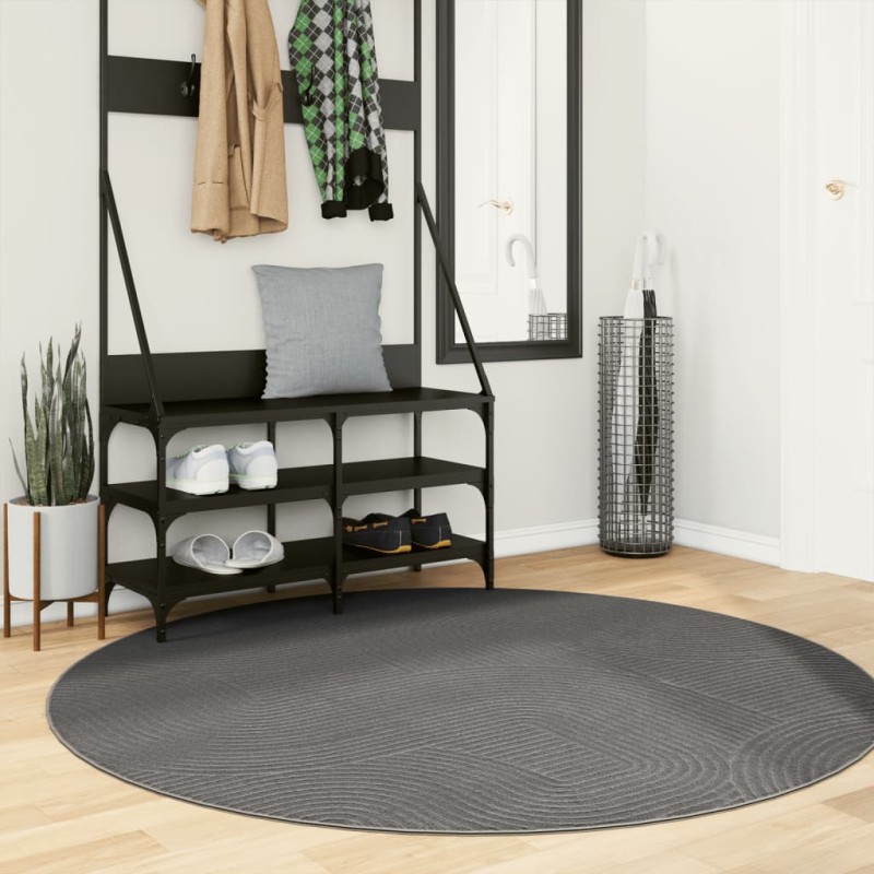 Tapete de pelo curto IZA visual escandinavo Ø 160 cm antracite-Tapetes-Home Retail