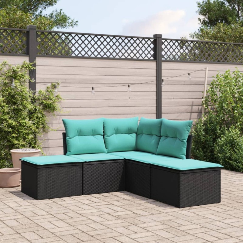 5 pcs conjunto sofás de jardim com almofadões vime PE preto-Conjuntos de jardim-Home Retail