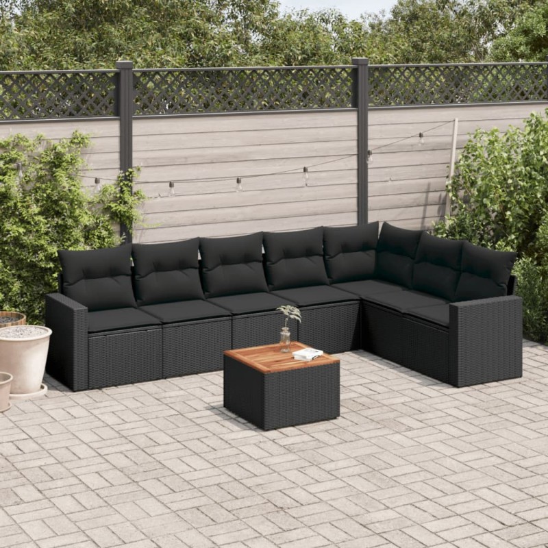 8 pcs conjunto sofás de jardim com almofadões vime PE preto-Conjuntos de jardim-Home Retail