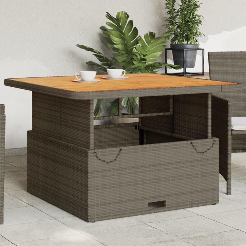 Mesa de jardim 110x110x71 cm vime PE e madeira de acácia cinza-Mesas de jardim-Home Retail