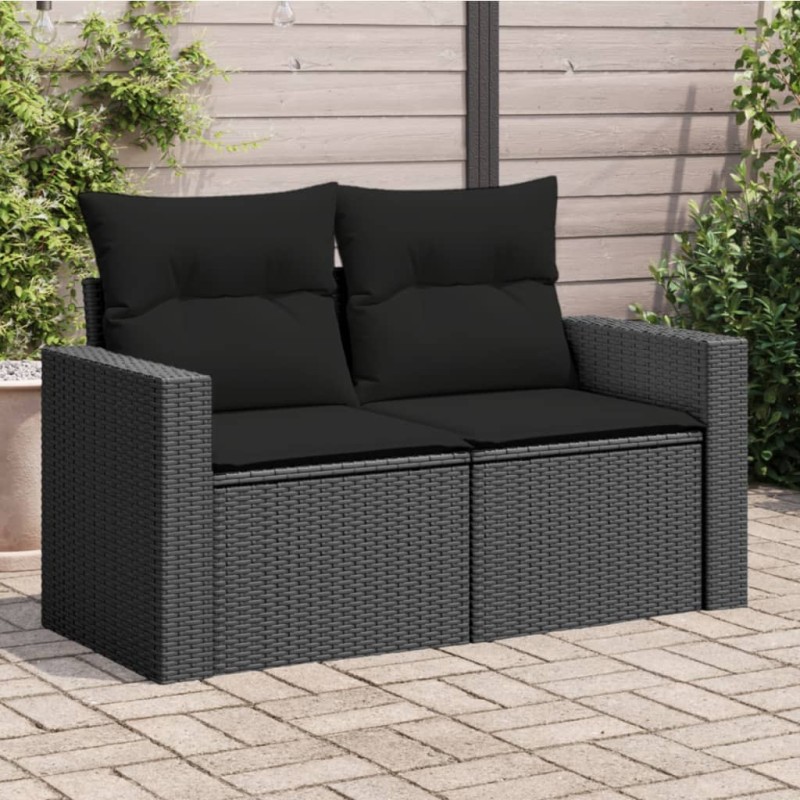 Sofá de jardim com almofadões 2 lugares vime PE preto-Sofás para exterior-Home Retail