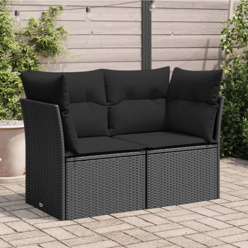 Sofá de jardim com almofadões 2 lugares vime PE preto-Sofás para exterior-Home Retail