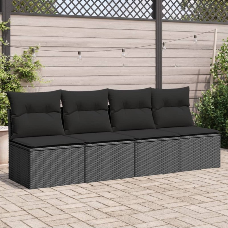 Sofá de jardim com almofadões 4 lugares vime PE preto-Sofás para exterior-Home Retail