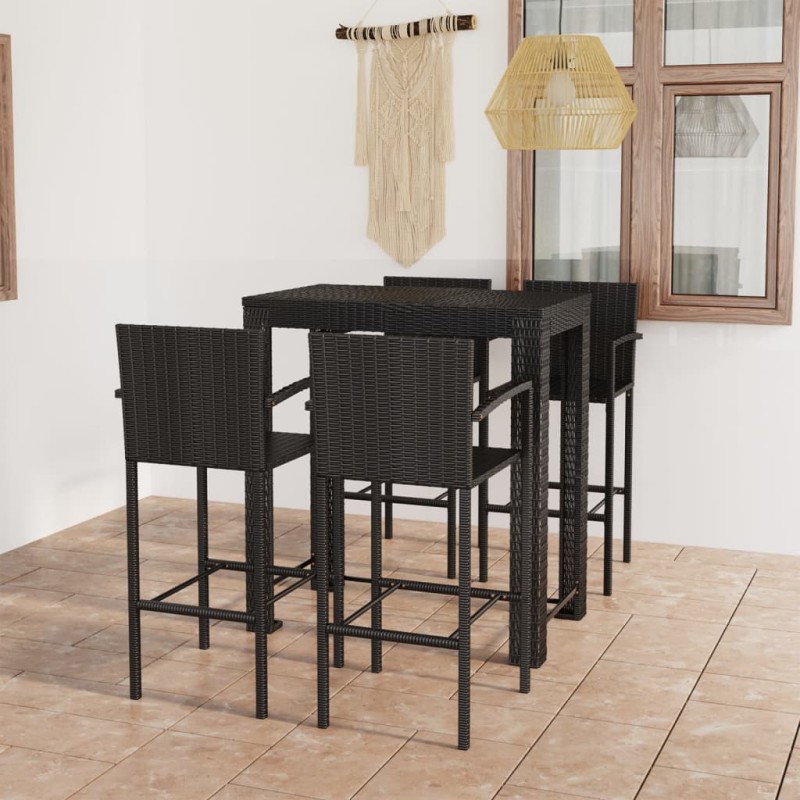 Conjunto de bar exterior c/ apoio de braços 5 pcs vime PE preto-Conjuntos de jardim-Home Retail