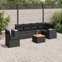 7 pcs conjunto de sofás p/ jardim c/ almofadões vime PE preto