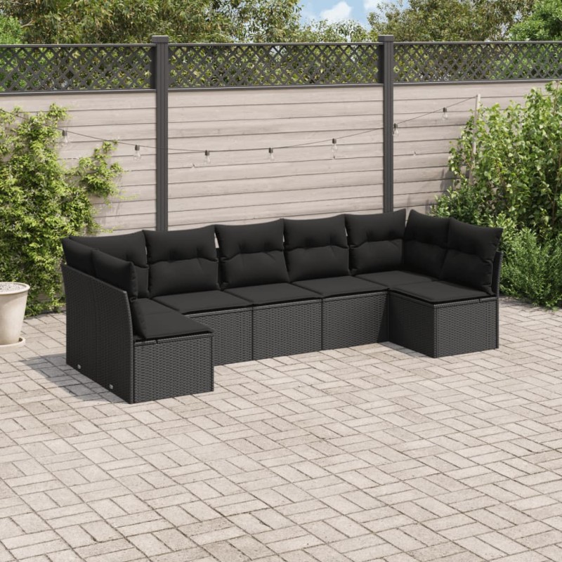 7 pcs conjunto de sofás p/ jardim c/ almofadões vime PE preto-Conjuntos de jardim-Home Retail