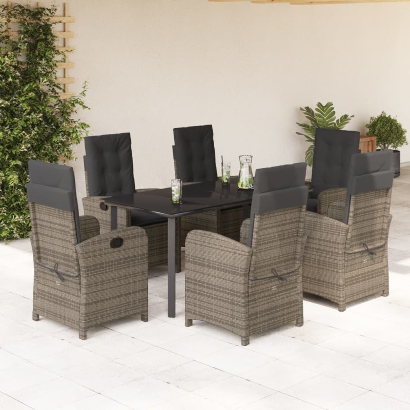 7 pcs conjunto de jantar p/ jardim c/ almofadões vime PE cinza-Conjuntos de jardim-Home Retail