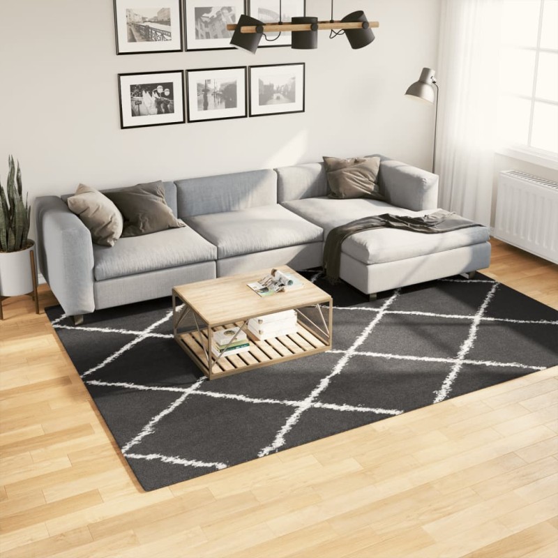 Tapete shaggy de pelo alto PAMPLONA 200x280 cm preto e creme-Tapetes-Home Retail