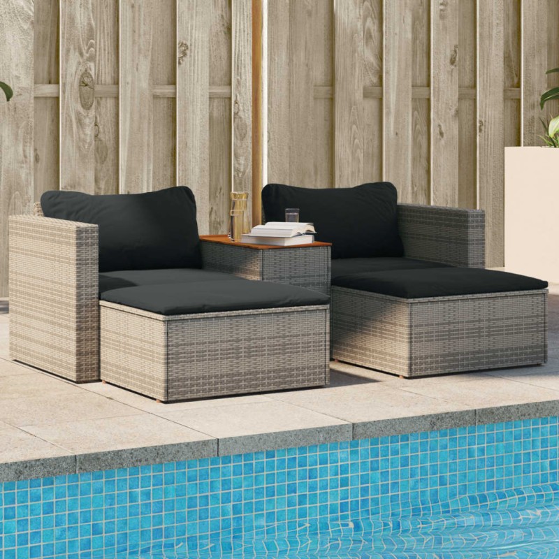 5 pcs conjunto sofás de jardim c/ almofadões acácia e vime PE-Sofás para exterior-Home Retail