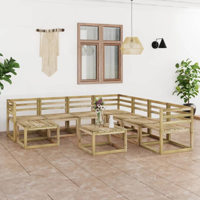 9 pcs conjunto lounge de jardim pinho impregnado verde-Conjuntos de jardim-Home Retail