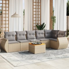 7 pcs conjunto de sofás p/ jardim com almofadões vime PE bege