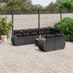 9 pcs conjunto de sofás p/ jardim c/ almofadões vime PE preto