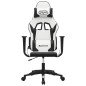 Cadeira gaming massagens couro artificial branco e preto