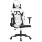 Cadeira gaming massagens couro artificial branco e preto