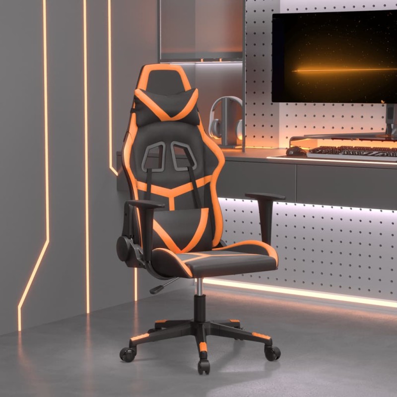 Cadeira gaming massagens couro artificial preto e laranja-Cadeiras de jogo-Home Retail