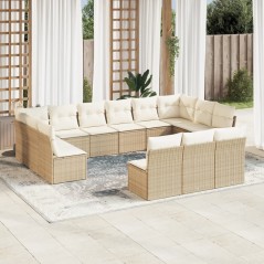 13 pcs conjunto de sofás p/ jardim com almofadões vime PE bege