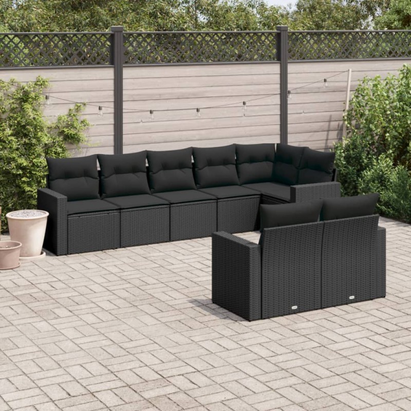 8 pcs conjunto sofás de jardim com almofadões vime PE preto-Unidades de sofá com módulos externos-Home Retail