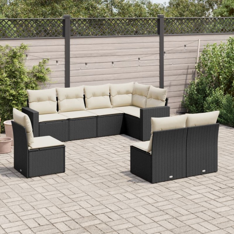 8 pcs conjunto sofás de jardim com almofadões vime PE preto-Unidades de sofá com módulos externos-Home Retail