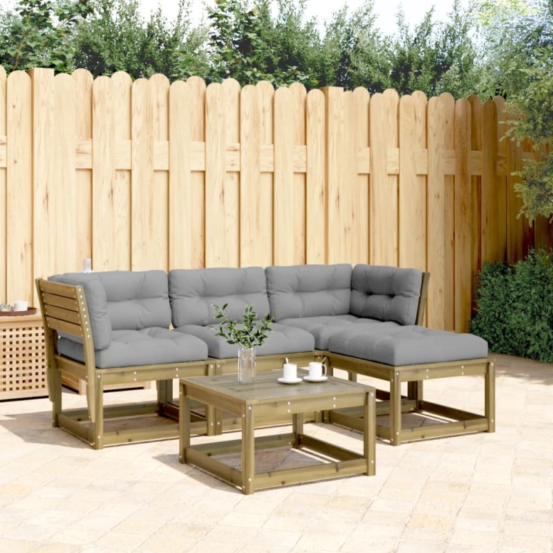 4 pcs conjunto lounge de jardim c/ almofadões pinho impregnado-Conjuntos de jardim-Home Retail