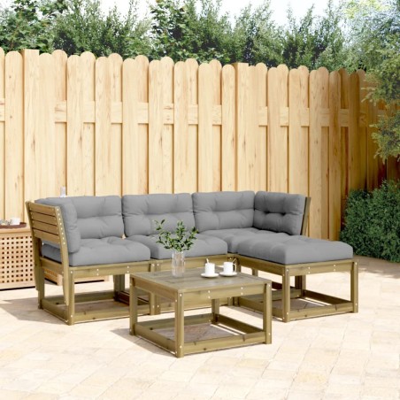 4 pcs conjunto lounge de jardim c/ almofadões pinho impregnado