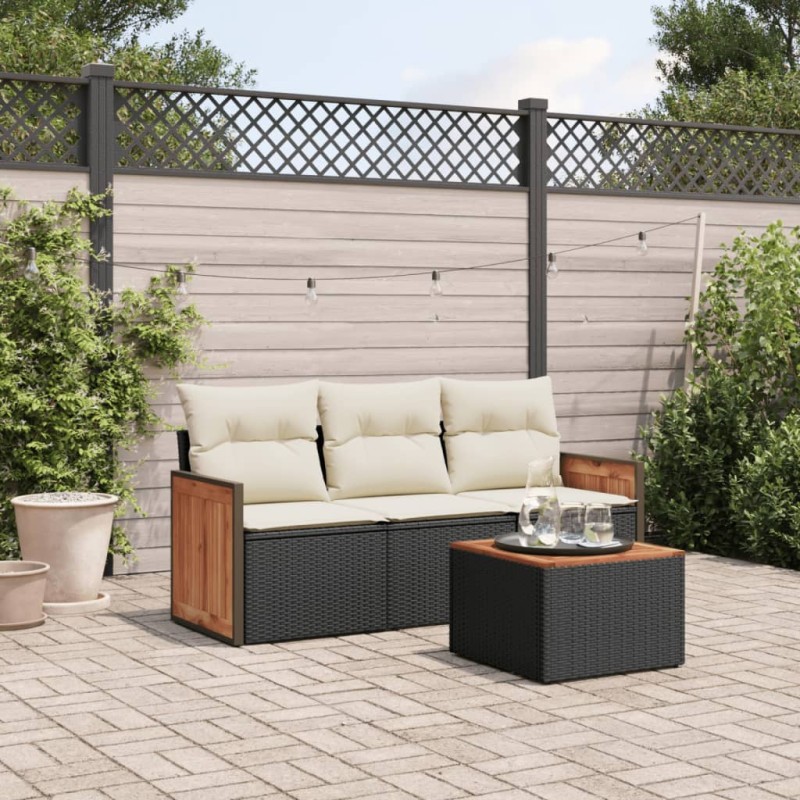 4 pcs conjunto de sofás para jardim c/ almofadões vime PE preto-Conjuntos de jardim-Home Retail