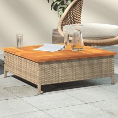 Mesa de jardim 70x70x25 cm vime e madeira de acácia maciça bege