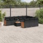 11 pcs conjunto sofás de jardim c/ almofadões vime PE preto