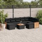 10 pcs conjunto sofás de jardim c/ almofadões vime PE preto