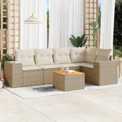 6 pcs conjunto de sofás p/ jardim com almofadões vime PE bege