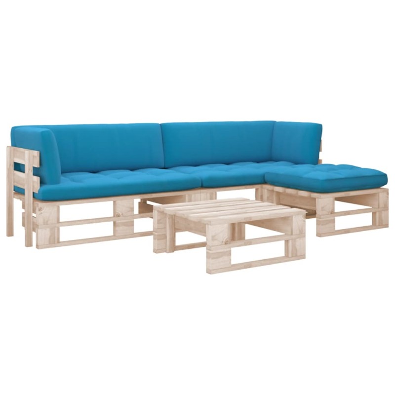 4 pcs conj. lounge paletes c/ almofadões pinho impregnado-Conjuntos de jardim-Home Retail