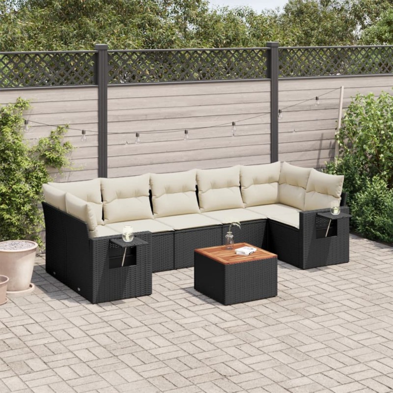 8 pcs conjunto sofás de jardim com almofadões vime PE preto-Conjuntos de jardim-Home Retail