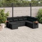 7 pcs conjunto de sofás p/ jardim c/ almofadões vime PE preto