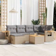 7 pcs conjunto de sofás p/ jardim com almofadões vime PE bege